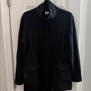 CABI Tuxedo Parka Ponte Knit Longline Anorak Jacket in Black Size M